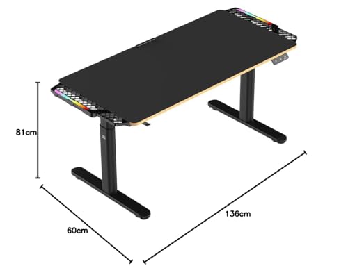 ULTRADESK Pulsar Kinderschreibtisch 136x60 cm, höhenverstellbar (55–81 cm), mit LED, für 2 Monitore, Kinder- & Jugendzimmer, schwarz
