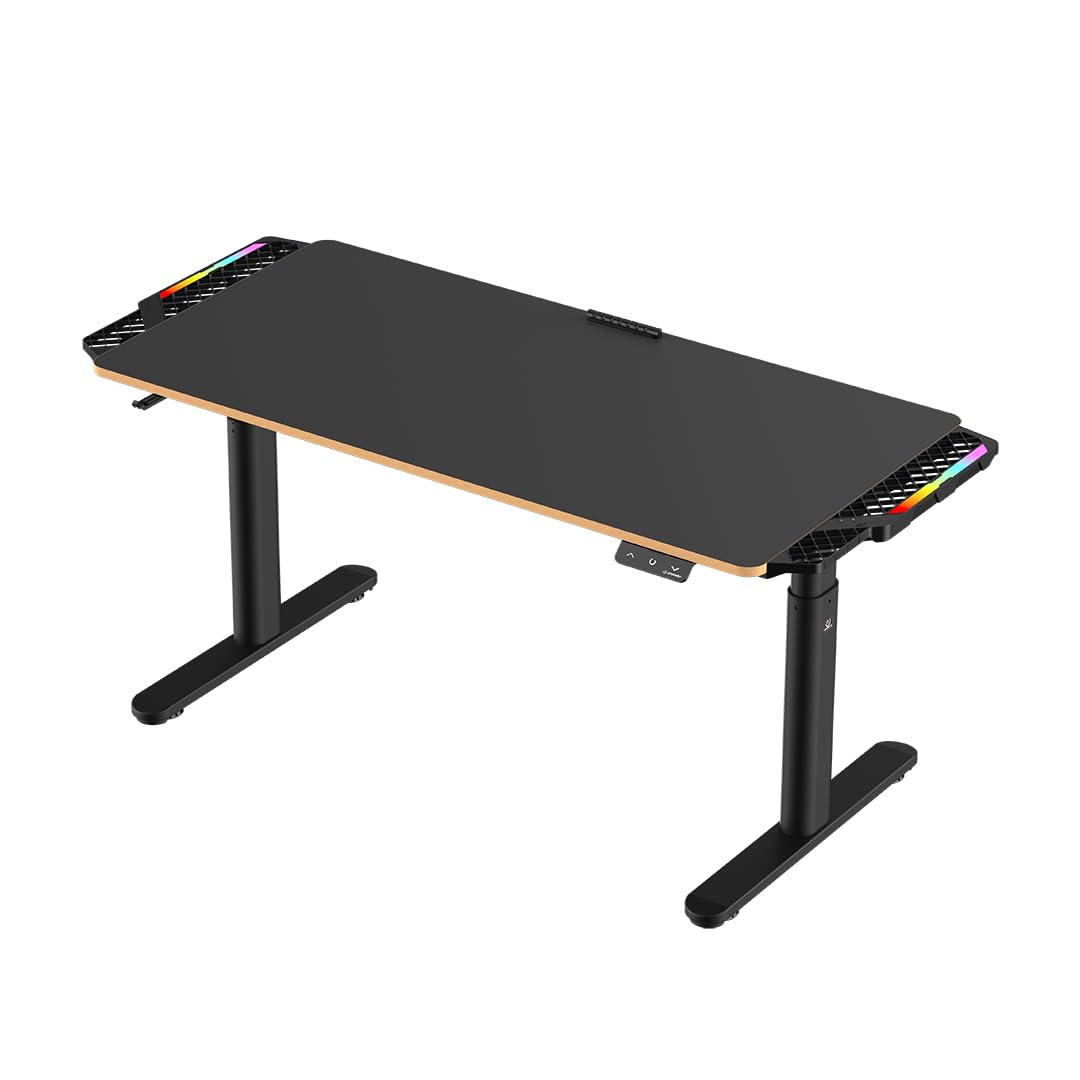ULTRADESK Pulsar Kinderschreibtisch 136x60 cm, höhenverstellbar (55–81 cm), mit LED, für 2 Monitore, Kinder- & Jugendzimmer, schwarz