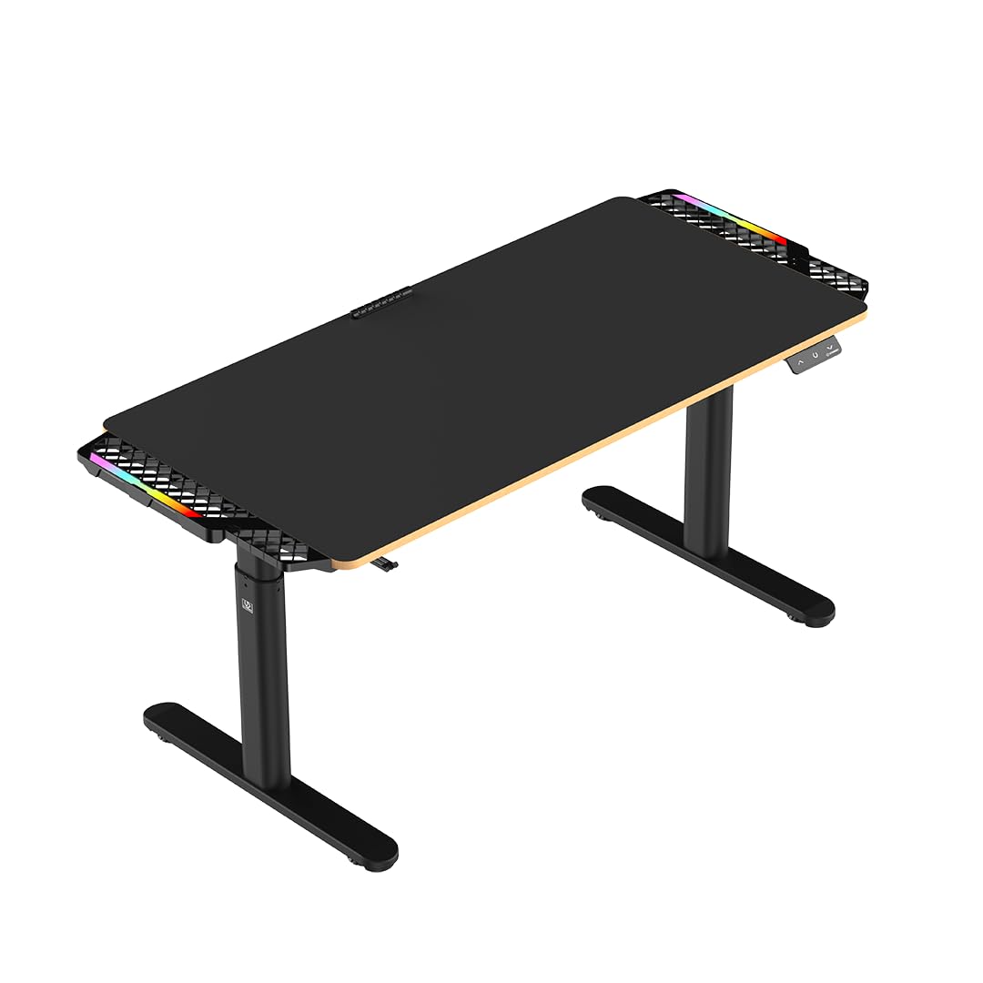 ULTRADESK Pulsar Kinderschreibtisch 136x60 cm, höhenverstellbar (55–81 cm), mit LED, für 2 Monitore, Kinder- & Jugendzimmer, schwarz