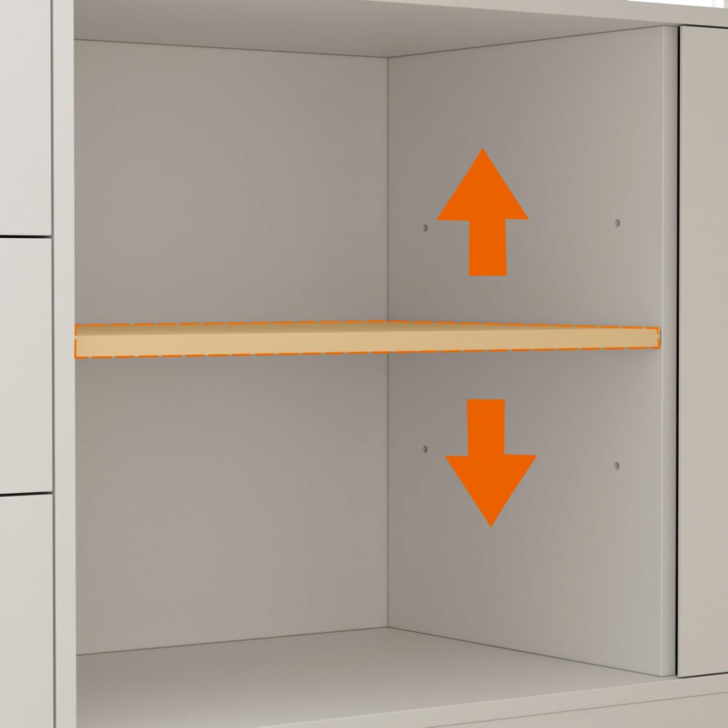 Caldion L-förmiger höhenverstellbarer Schreibtisch 74-112 cm, elektrisch, mit Kommode und offenen Ablagen, weiß