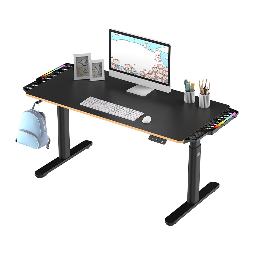 ULTRADESK Pulsar Kinderschreibtisch 136x60 cm, höhenverstellbar (55–81 cm), mit LED, für 2 Monitore, Kinder- & Jugendzimmer, schwarz