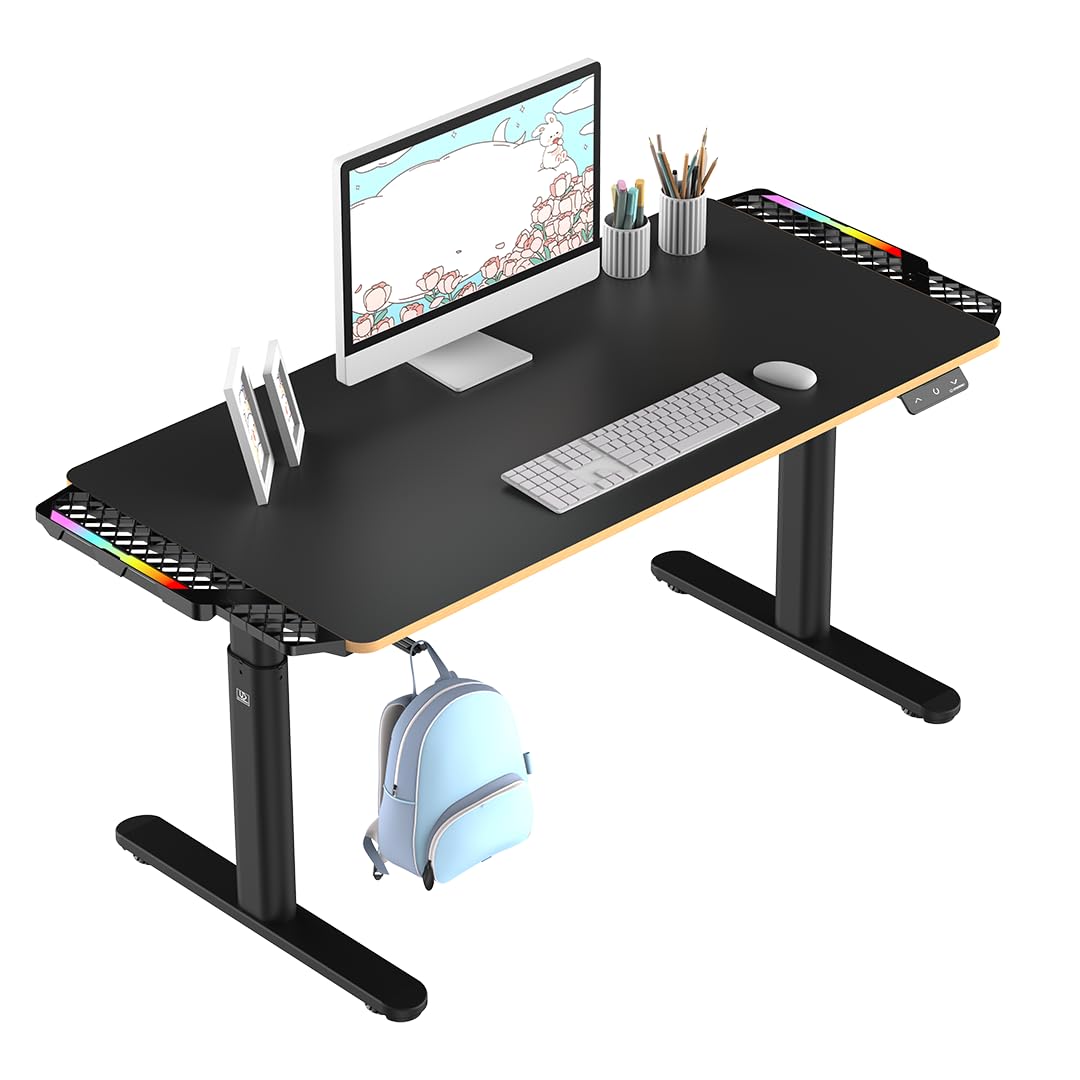 ULTRADESK Pulsar Kinderschreibtisch 136x60 cm, höhenverstellbar (55–81 cm), mit LED, für 2 Monitore, Kinder- & Jugendzimmer, schwarz