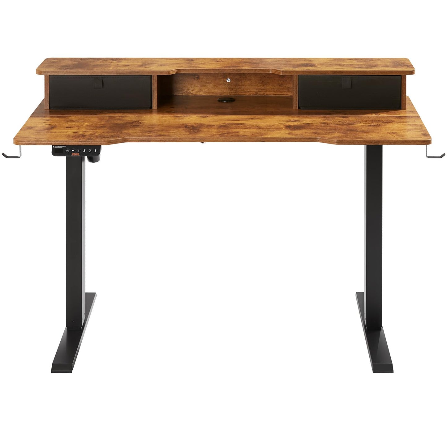 VEVOR Elektrischer Schreibtisch 120x60 cm, höhenverstellbar (72–110 cm), Memory-Steuerung, doppellagig, 82 kg belastbar, braun