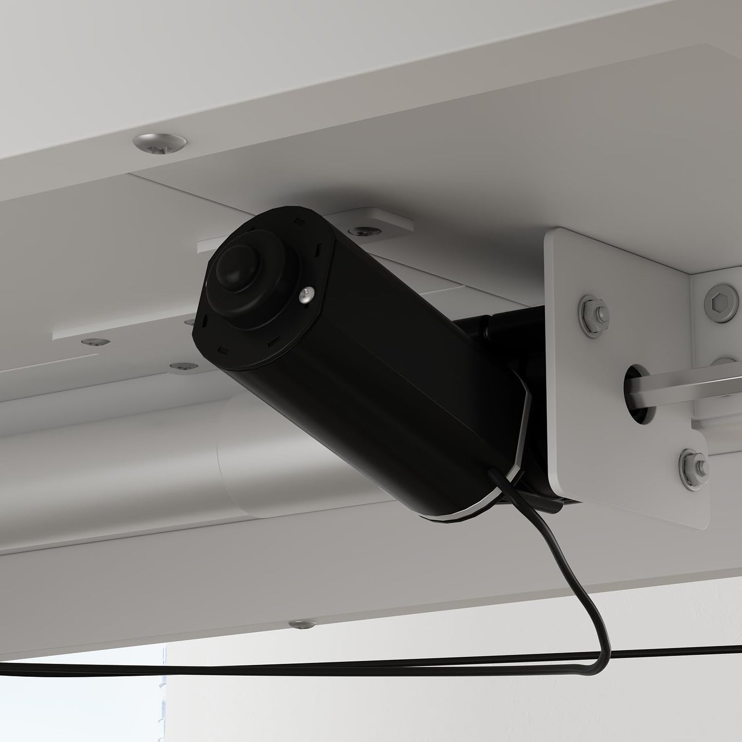 Caldion L-förmiger höhenverstellbarer Schreibtisch 74-112 cm, elektrisch, mit Kommode und offenen Ablagen, weiß