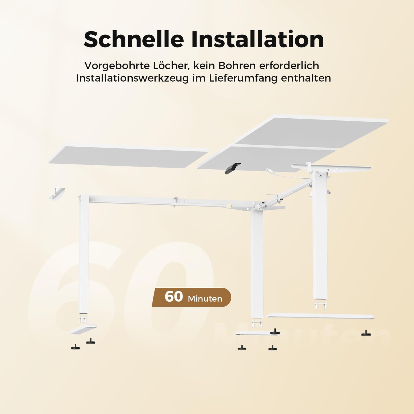 Agilestic L-förmiger Schreibtisch 190x155 cm, höhenverstellbar, ergonomisch, Steh-Sitz-Funktion, ideal für Eckräume, weiß