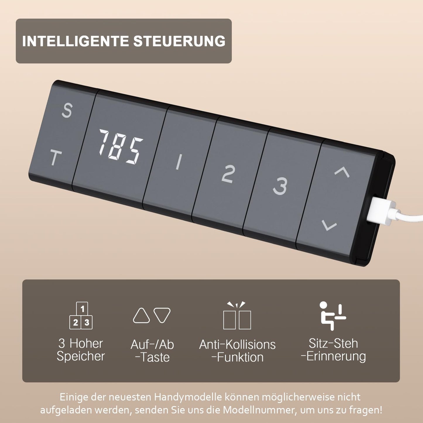 Devoko Höhenverstellbarer Schreibtisch 180x80 cm, elektrisch, Typ-C Ladeanschluss, Kabelmanagement, mobiler Computertisch, grau