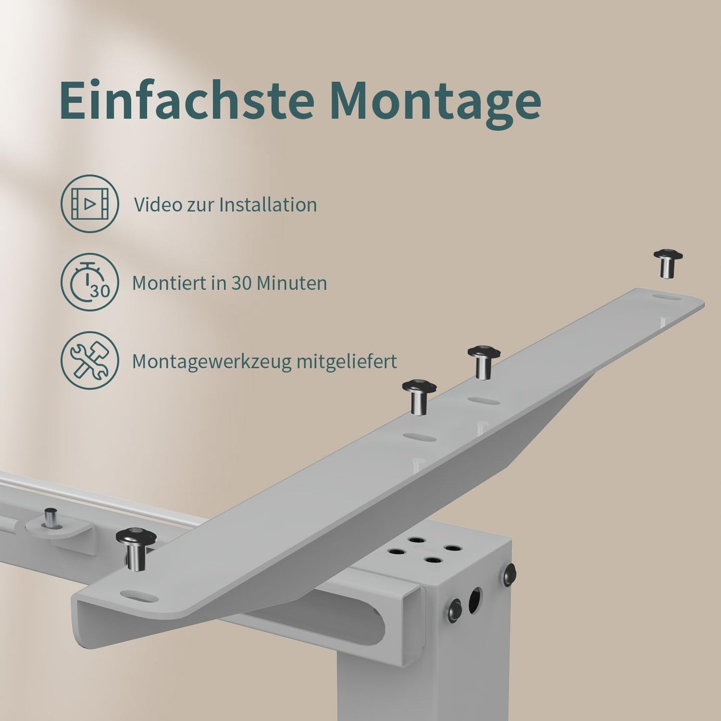 Devoko Höhenverstellbarer Schreibtisch 180x80 cm, elektrisch, Typ-C Ladeanschluss, Kabelmanagement, mobiler Computertisch, grau
