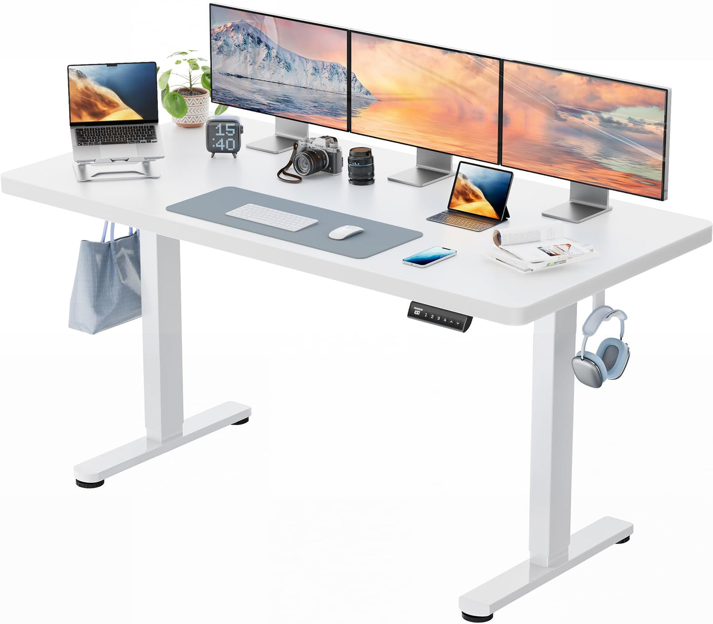 HUANUO Höhenverstellbarer Schreibtisch 160x80 cm, 25 mm Tischplatte, bürstenloser Motor, elektrisch, ergonomisch, einfache Montage, Homeoffice
