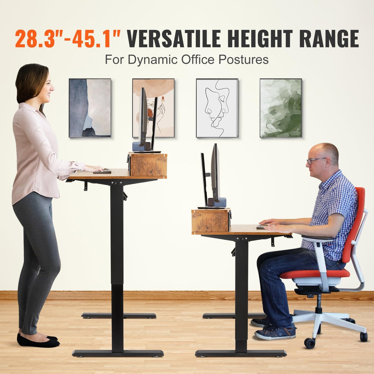 VEVOR Elektrischer Schreibtisch 120x60 cm, höhenverstellbar (72–110 cm), Memory-Steuerung, doppellagig, 82 kg belastbar, braun