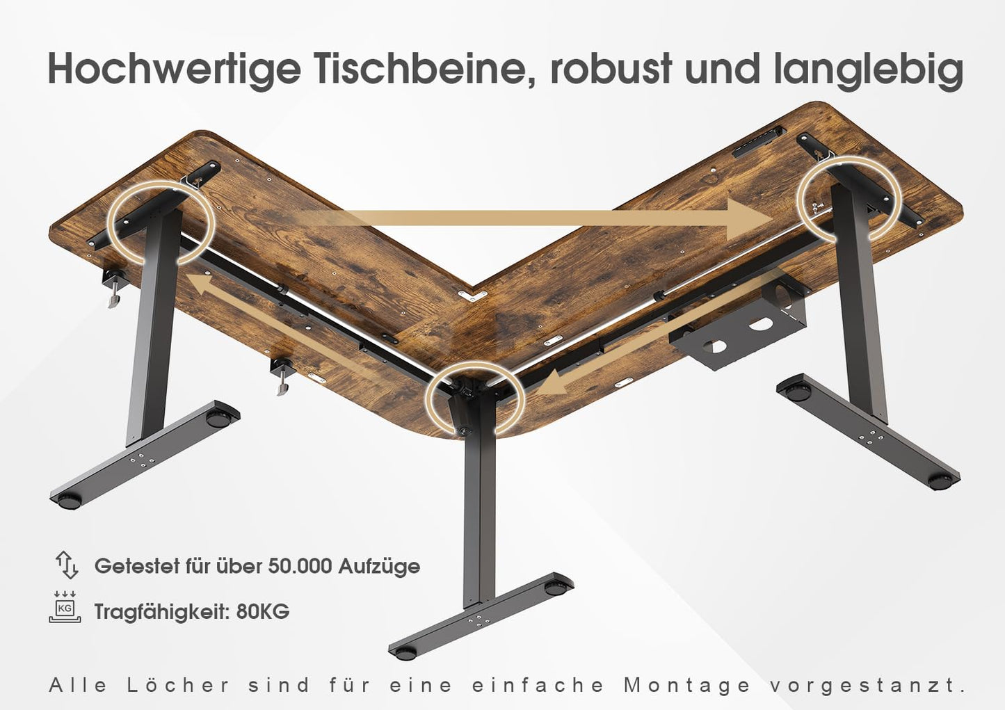 Devoko L-förmiger Schreibtisch 160x140 cm, elektrisch höhenverstellbar, ergonomischer Steh-Sitz-Tisch, Eckschreibtisch, Vintage Braun