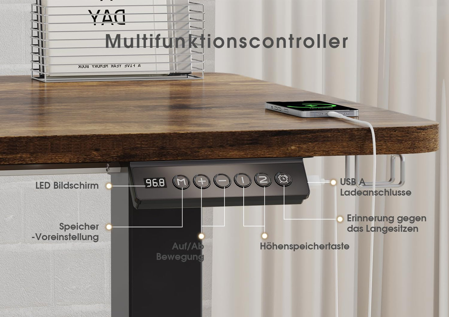 Devoko L-förmiger Schreibtisch 160x140 cm, elektrisch höhenverstellbar, ergonomischer Steh-Sitz-Tisch, Eckschreibtisch, Vintage Braun