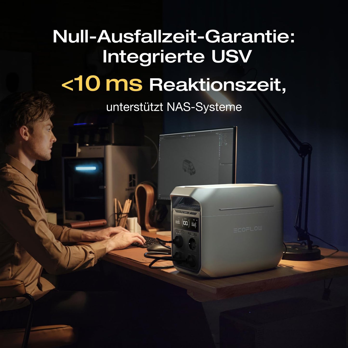 EF ECOFLOW DELTA 3 Plus Powerstation 1024Wh LiFePO4, 1800W/3600W, Camping & Notstrom, generalüberholt, unbenutzt