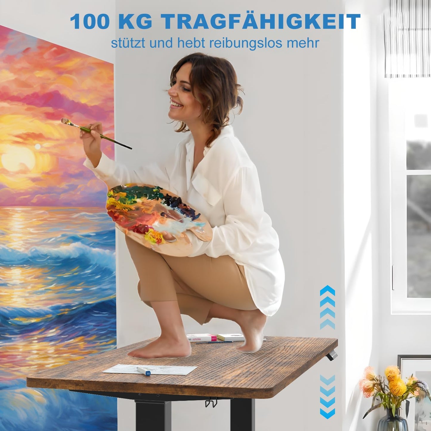 Devoko Höhenverstellbarer Schreibtisch 180x80 cm, 2 Motoren, 25 mm Platte, Kabelmanagement, elektrisch, Vintagebraun, ergonomisch