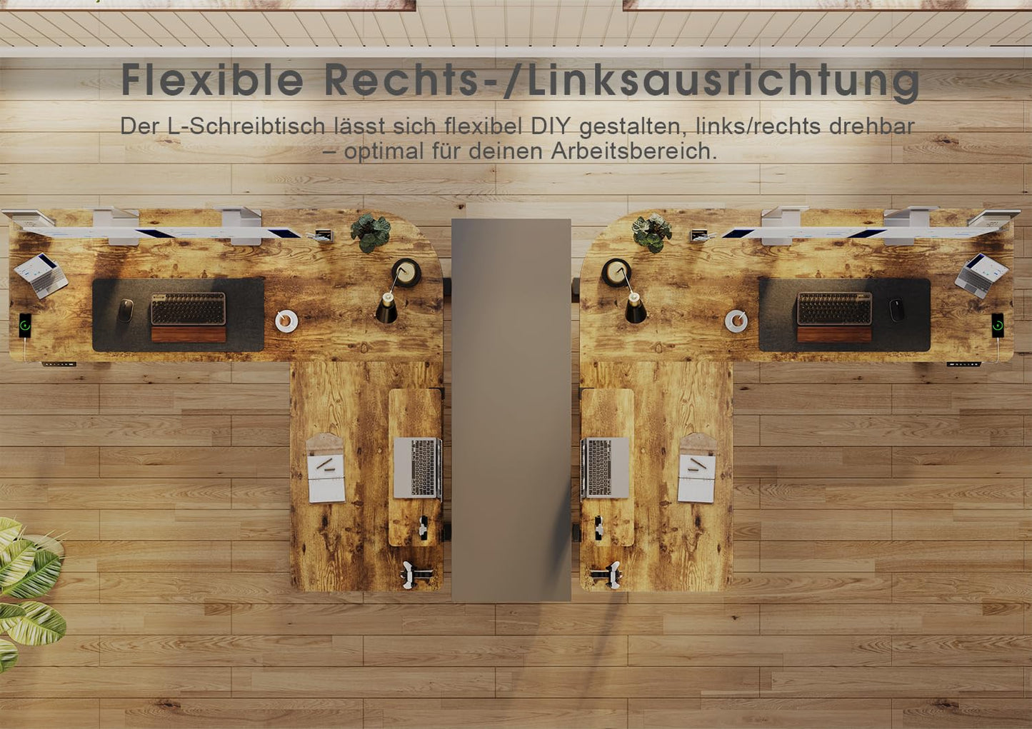 Devoko L-förmiger Schreibtisch 160x140 cm, elektrisch höhenverstellbar, ergonomischer Steh-Sitz-Tisch, Eckschreibtisch, Vintage Braun