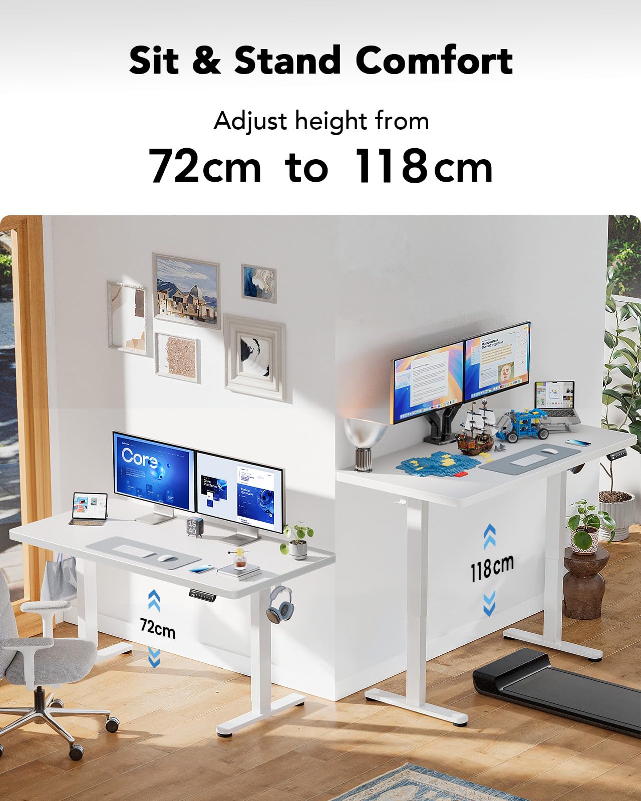 HUANUO Höhenverstellbarer Schreibtisch 160x80 cm, 25 mm Tischplatte, bürstenloser Motor, elektrisch, ergonomisch, einfache Montage, Homeoffice