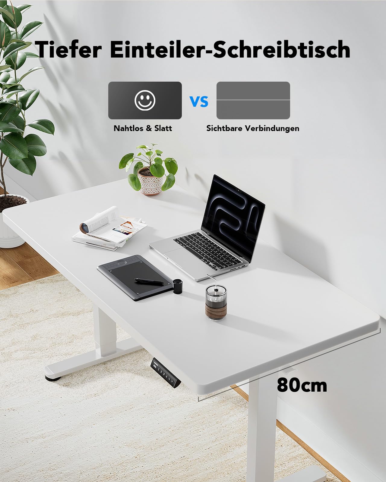HUANUO Höhenverstellbarer Schreibtisch 160x80 cm, 25 mm Tischplatte, bürstenloser Motor, elektrisch, ergonomisch, einfache Montage, Homeoffice