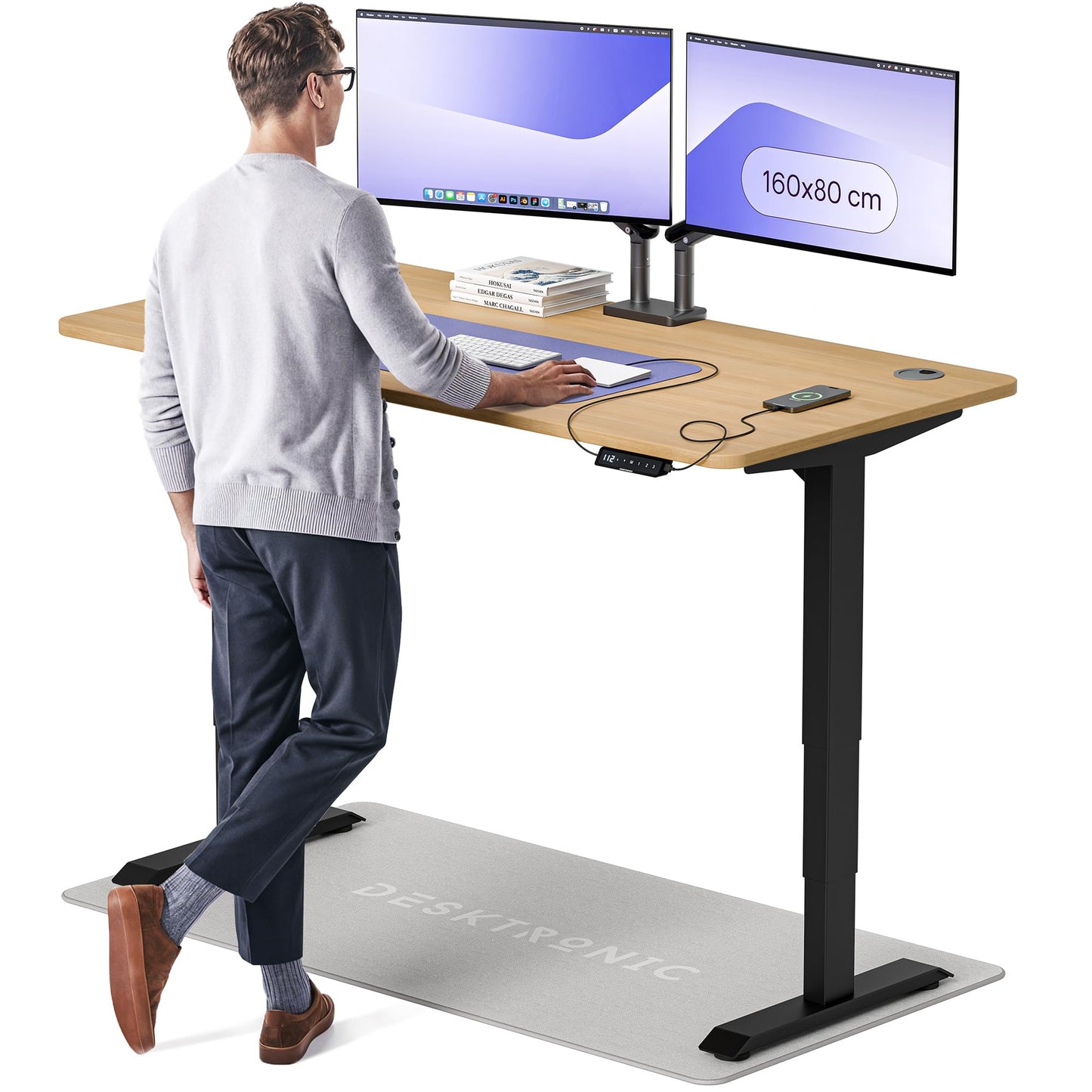 Desktronic HomePro Schreibtisch 160×80 cm, elektrisch höhenverstellbar, 2 Motoren, Touchscreen, USB-A & USB-C Anschlüsse