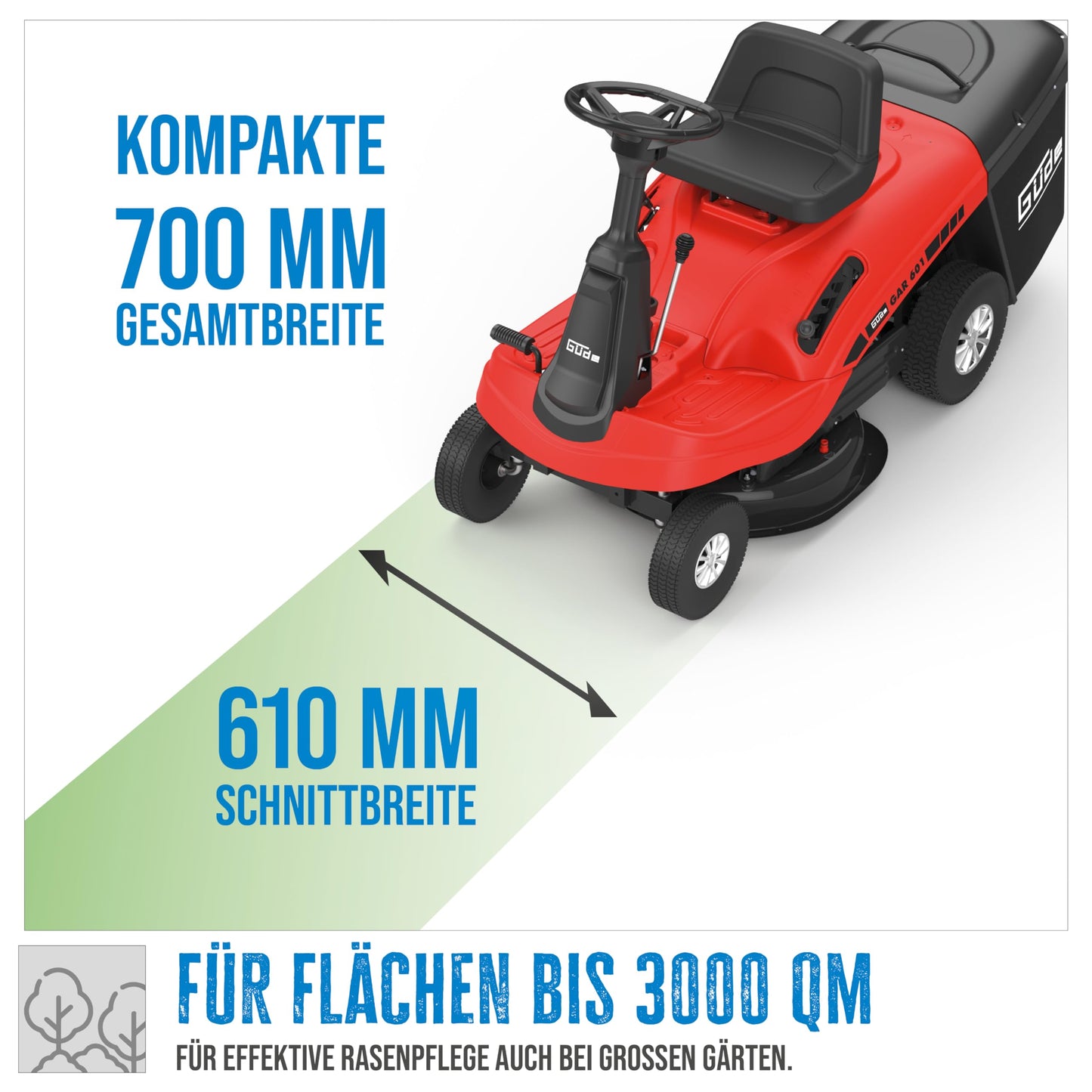 Güde 95451 Aufsitzrasenmäher GAR 601 (4-Takt Power Engine, 150 L Fangsack, 5-fache zentrale Schnitthöhenverstellung)