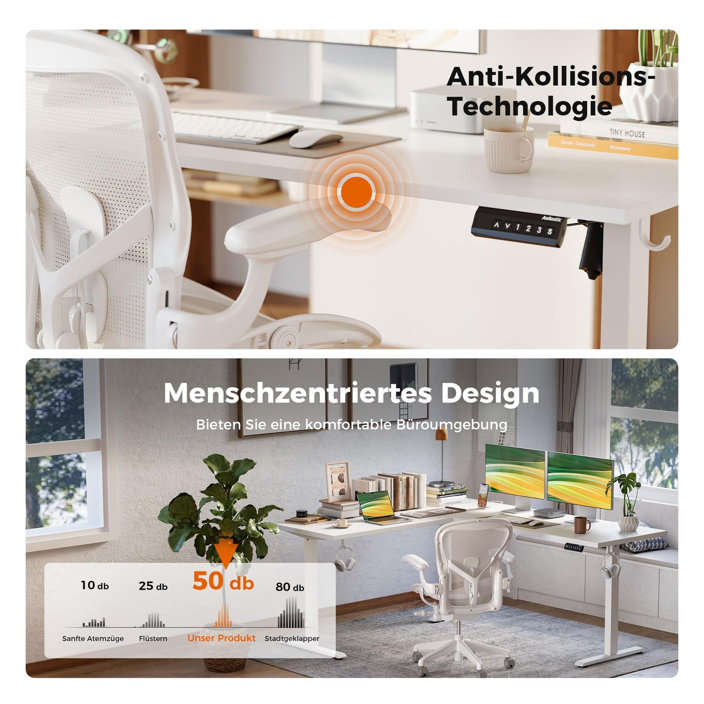 Agilestic L-förmiger Schreibtisch 190x155 cm, höhenverstellbar, ergonomisch, Steh-Sitz-Funktion, ideal für Eckräume, weiß