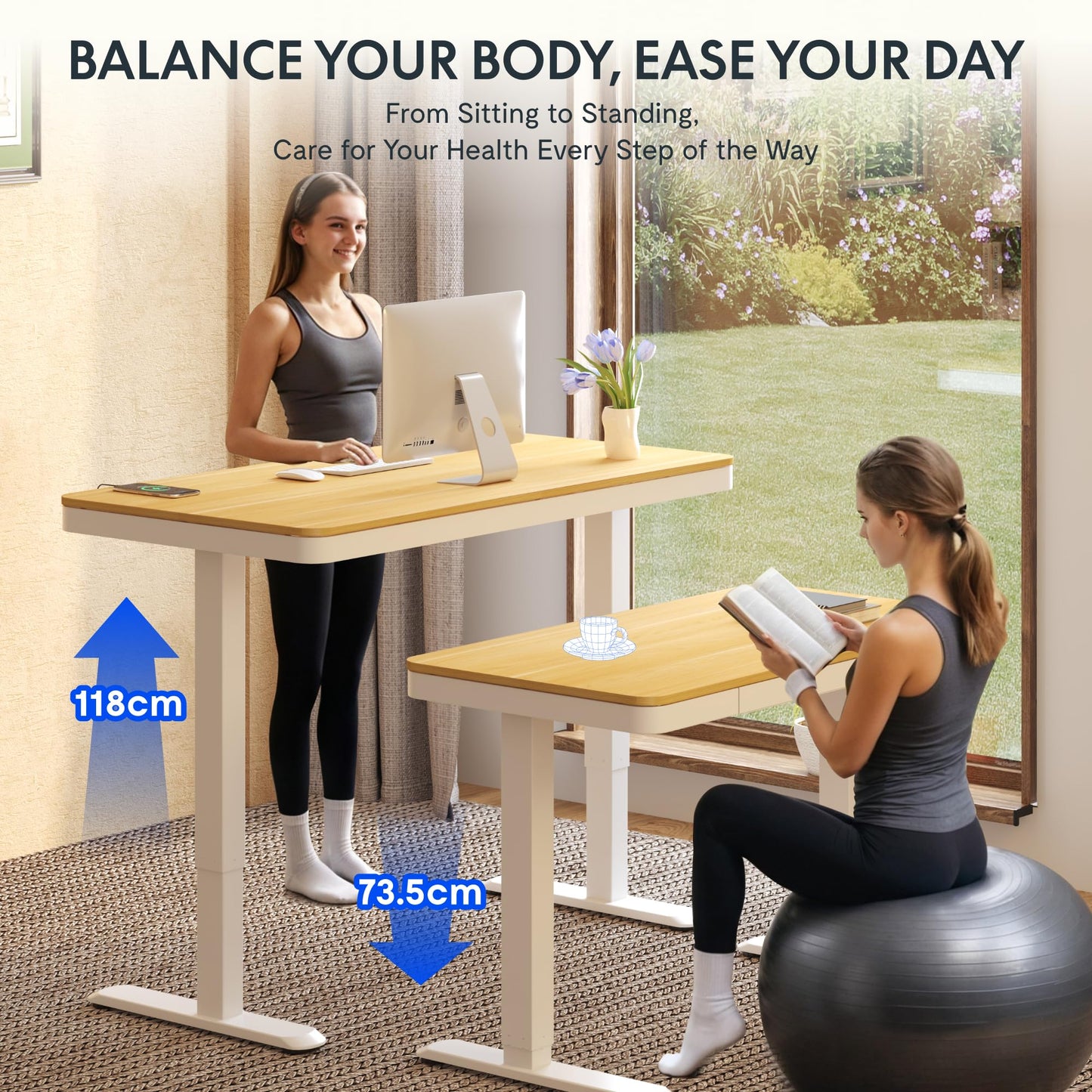 FLEXISPOT Höhenverstellbarer Schreibtisch 120x60 cm, LED-Höhenanzeige, Memory-Funktion, USB, Schublade, elektrisch, Naturahorn