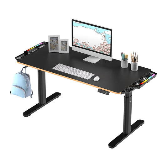 ULTRADESK Pulsar Kinderschreibtisch 136x60 cm, höhenverstellbar (55–81 cm), mit LED, für 2 Monitore, Kinder- & Jugendzimmer, schwarz