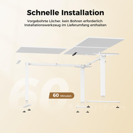 Agilestic L-förmiger Schreibtisch 190x155 cm, höhenverstellbar, ergonomisch, Steh-Sitz-Funktion, ideal für Eckräume, weiß
