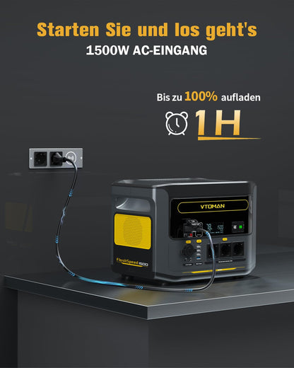 VTOMAN FlashSpeed 1500 Powerstation 1548Wh + 200W Solarpanel, LiFePO4, 1500W AC, 1h Schnellladung, Camping & Zuhause