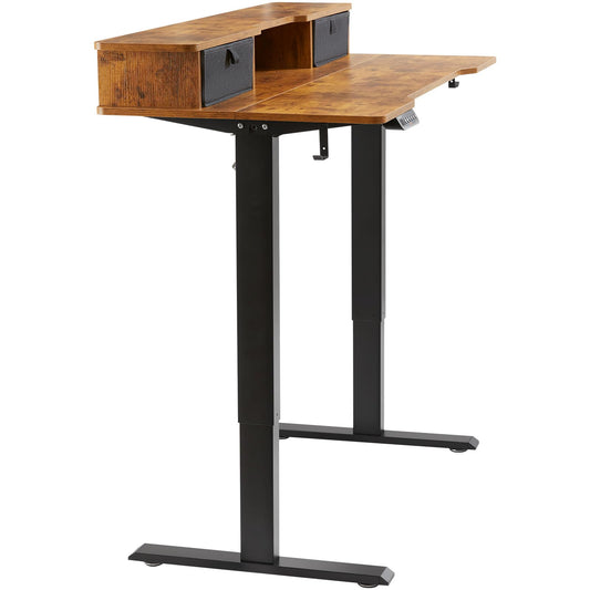 VEVOR Elektrischer Schreibtisch 120x60 cm, höhenverstellbar (72–110 cm), Memory-Steuerung, doppellagig, 82 kg belastbar, braun
