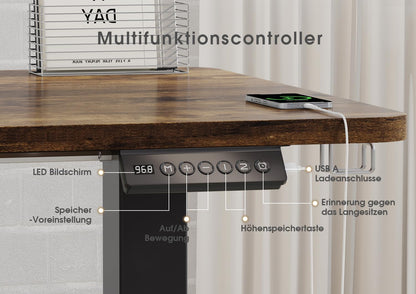 Devoko L-förmiger Schreibtisch 160x140 cm, elektrisch höhenverstellbar, ergonomischer Steh-Sitz-Tisch, Eckschreibtisch, Vintage Braun
