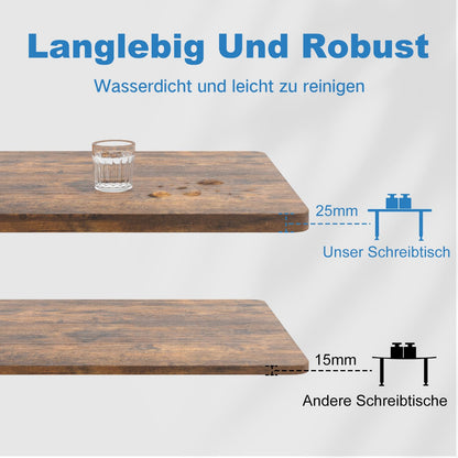 Devoko Höhenverstellbarer Schreibtisch 180x80 cm, 2 Motoren, 25 mm Platte, Kabelmanagement, elektrisch, Vintagebraun, ergonomisch