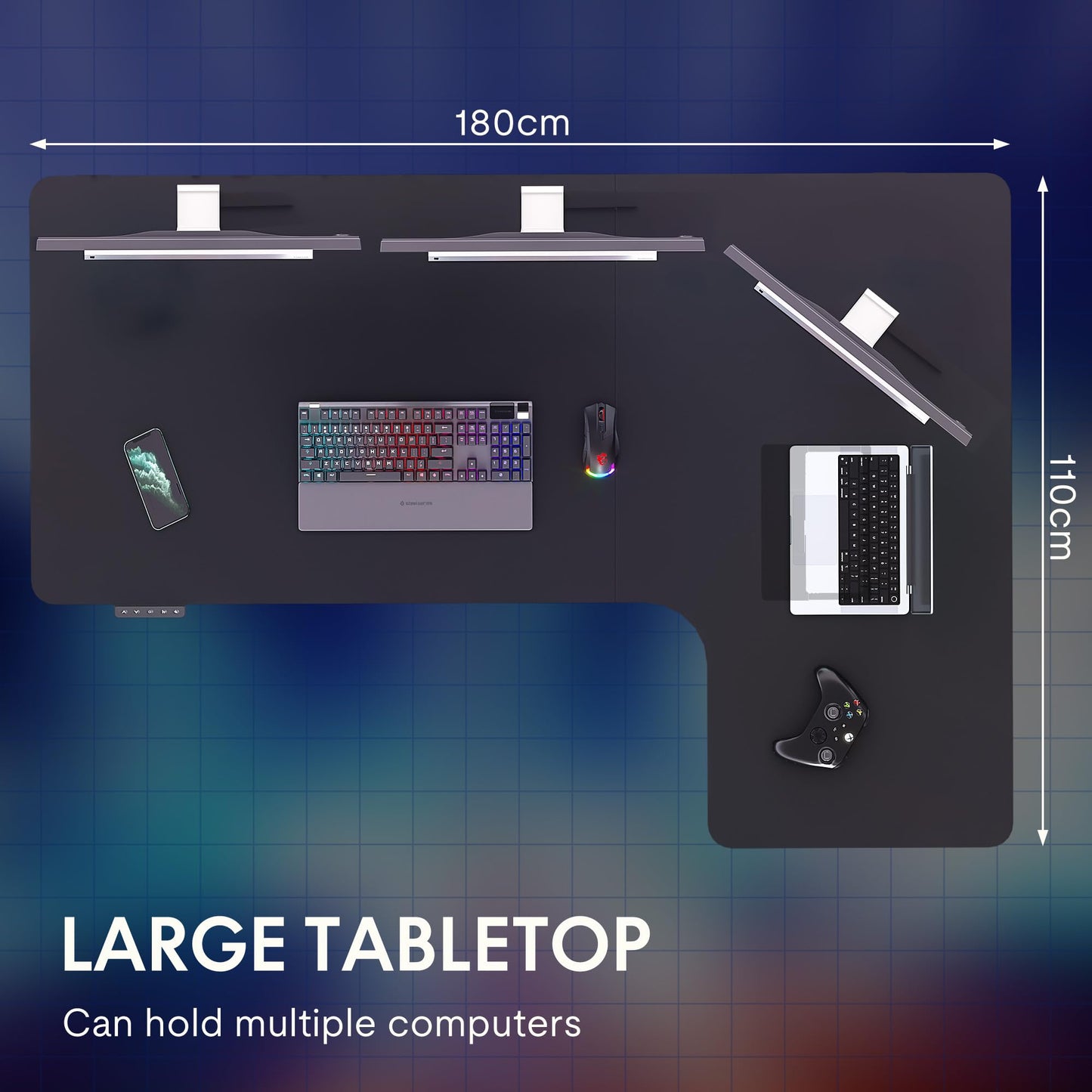 SANODESK L-förmiger höhenverstellbarer Schreibtisch 180x110 cm, Dualmotor, Memory-Steuerung, schwarz