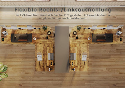Devoko L-förmiger Schreibtisch 160x140 cm, elektrisch höhenverstellbar, ergonomischer Steh-Sitz-Tisch, Eckschreibtisch, Vintage Braun
