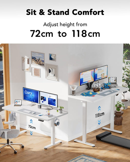 HUANUO Höhenverstellbarer Schreibtisch 160x80 cm, 25 mm Tischplatte, bürstenloser Motor, elektrisch, ergonomisch, einfache Montage, Homeoffice