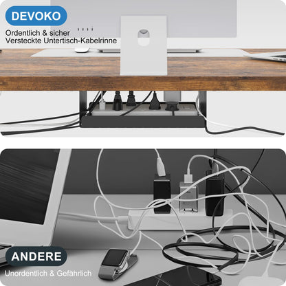 Devoko Höhenverstellbarer Schreibtisch 180x80 cm, 2 Motoren, 25 mm Platte, Kabelmanagement, elektrisch, Vintagebraun, ergonomisch
