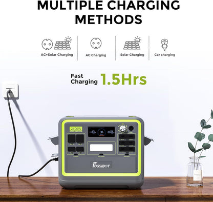 FOSSiBOT F2400 Tragbare Powerstation 2048Wh LiFePO4 mit mit 420W Solarpanel, 3x AC Ausgängen 2400W (4800W Peak) Solargenerator, 230V AC/DC/USB C/QC3.0, Mobiler Stromgenerator für Outdoor Camping