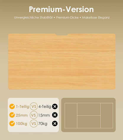 OffiGo Höhenverstellbarer Schreibtisch 120x60 cm, 25 mm Platte, 2 Motoren, USB-Anschluss, 3 Memory-Funktionen, elektrisch, Eiche