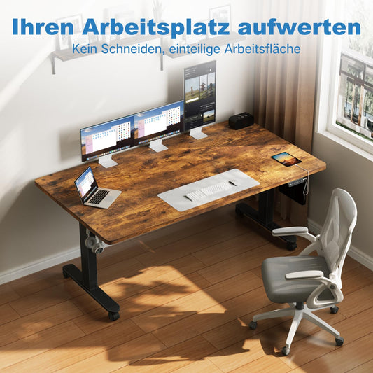 Devoko Höhenverstellbarer Schreibtisch 180x80 cm, 2 Motoren, 25 mm Platte, Kabelmanagement, elektrisch, Vintagebraun, ergonomisch