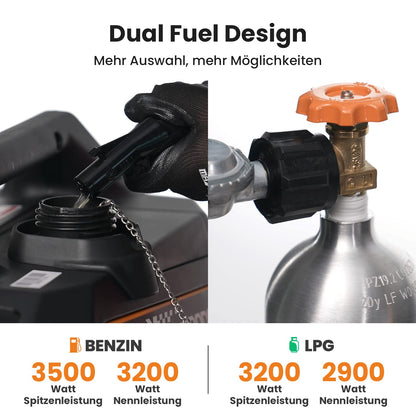maXpeedingrods 3500W Inverter Generator, LPG/Benzin, leise, Elektrostart & Fernbedienung, tragbar für Camping & Notstrom