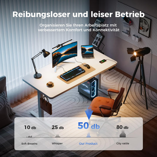 Agilestic Höhenverstellbarer Schreibtisch 120x60 cm, 28 mm Platte, 2 starke Motoren, 3 Memory-Steuerungen, ergonomisch, einfache Montage, weiß