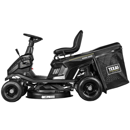 TEXAS Benzin Rasentraktor Aufsitzmäher Rasen Traktor Rasenmäher Traktor Aufsitzrasenmäher Rasenmäher Bulldog Gartentraktor Hochgrasmäher Rider 6500E | 224cm³ | 6PS | 65cm | E-Start | Fangkorb | 4V+1R