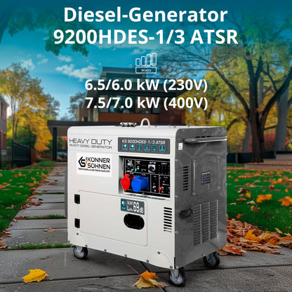 Könner & Söhnen KS 9200HDES-1/3 ATSR Diesel Stromerzeuger 18PS, E-Start, 7500/6400W, AVR, leise, 400V/230V Anschlüsse