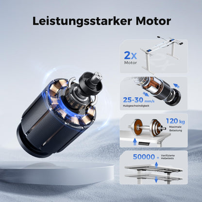Agilestic Höhenverstellbarer Schreibtisch 120x60 cm, 28 mm Platte, 2 starke Motoren, 3 Memory-Steuerungen, ergonomisch, einfache Montage, weiß