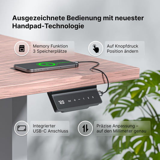 Standable ECO Höhenverstellbarer Schreibtisch 160x80 cm, elektrisch, 3 Speicherstufen, höhenverstellbar 70-115 cm, 1,8 cm Platte
